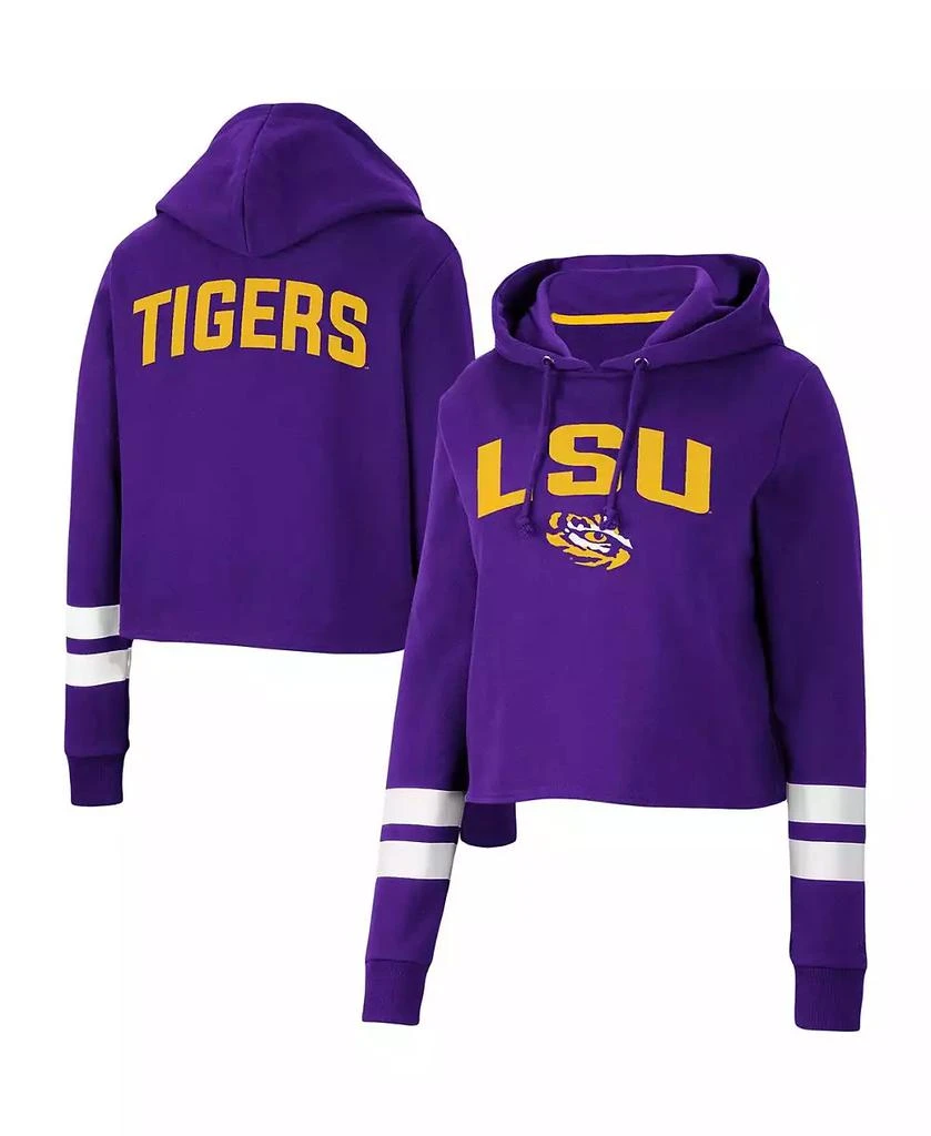 商品Colosseum|Women's Purple LSU Tigers Throwback Stripe Cropped Pullover Hoodie,价格¥278,第1张图片