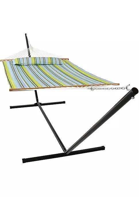 商品belk|Decor 2 Person Quilted Fabric Hammock With Steel Stand   Blue Green,价格¥1714,第2张图片详细描述