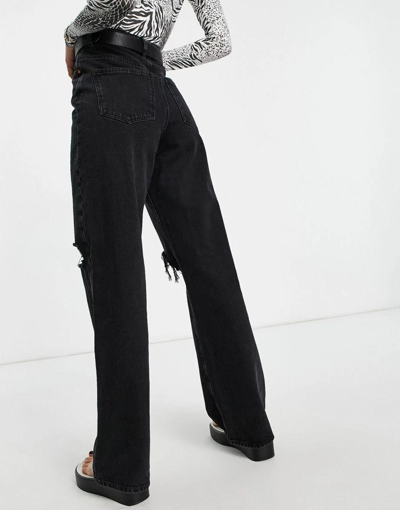 商品ASOS|ASOS DESIGN Tall high rise 'relaxed' dad jeans in washed black with rips,价格¥140,第2张图片详细描述