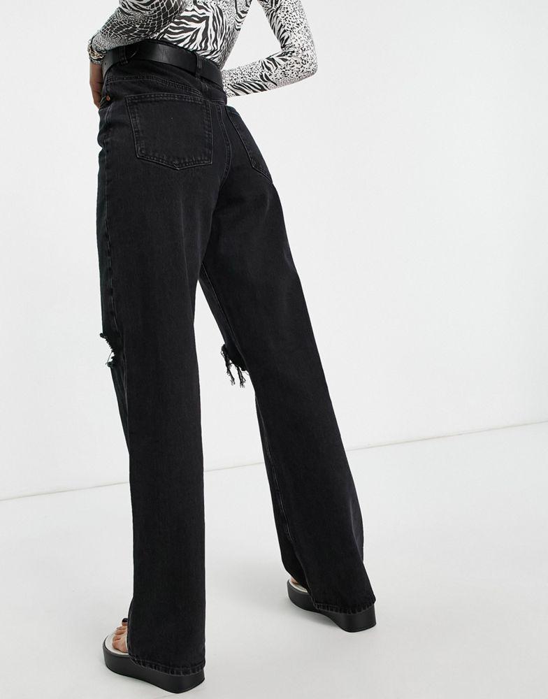 商品ASOS|ASOS DESIGN Tall high rise 'relaxed' dad jeans in washed black with rips,价格¥135,第4张图片详细描述