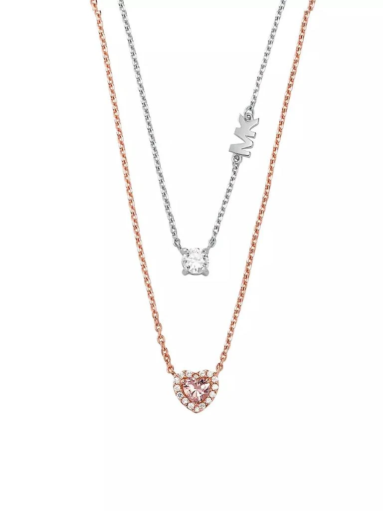 商品Michael Kors|14K-Rose-Gold-Plated, Sterling Silver, & Cubic Zirconia Layered Pendant Necklace,价格¥1133,第1张图片