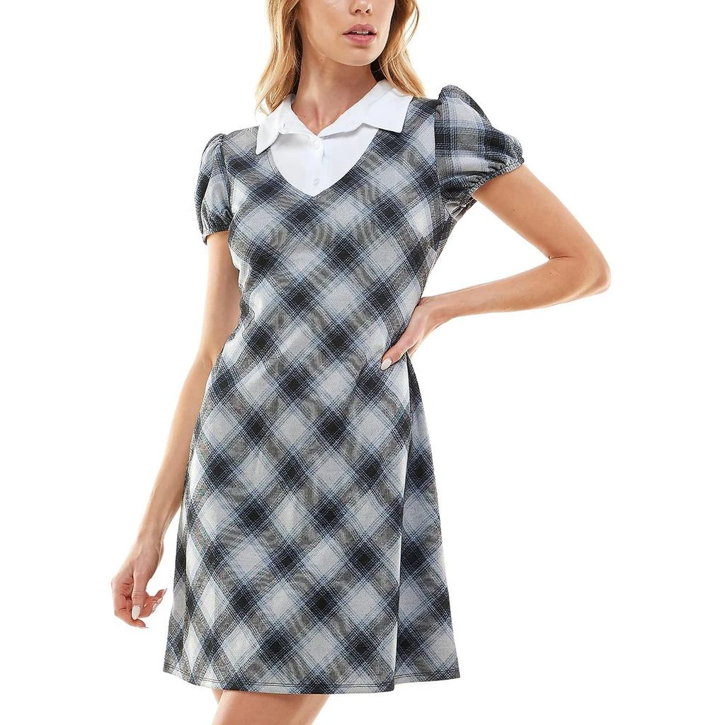 商品Planet Gold|Juniors Womens Plaid Mini Shirtdress,价格¥135,第2张图片详细描述