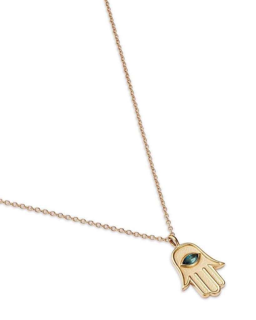 14K Yellow Gold Blue Topaz Marquis Hamsa Hand Pendant Necklace, 16-18" 商品