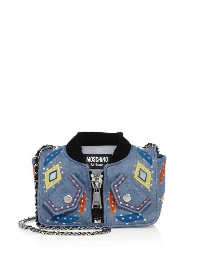 商品Moschino|刺绣单宁风机车包,价格¥3881,第1张图片