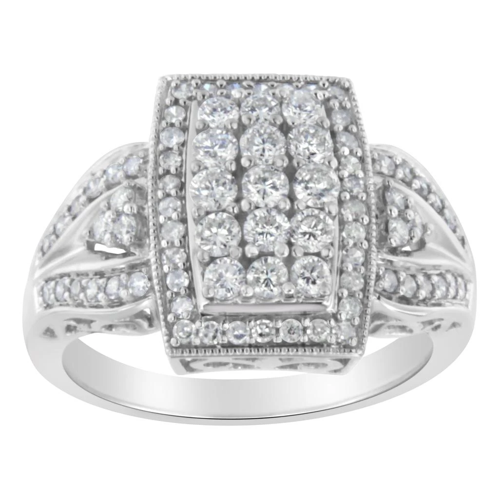 商品Haus of Brilliance|10K White Gold 1.0 Cttw Diamond Rectangular Cushion Shaped Cluster Halo Flared Band Cocktail Fashion Ring,价格¥12714,第2张图片详细描述