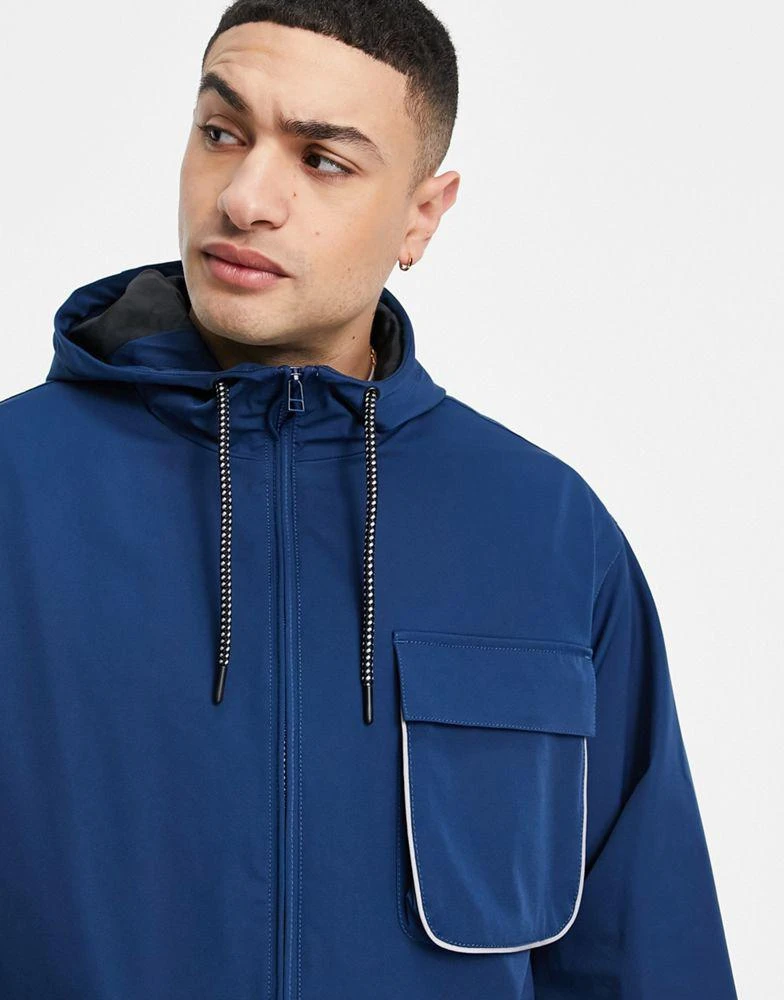 商品Topman|Topman hooded technical nylon jacket in blue co-ord,价格¥317,第4张图片详细描述