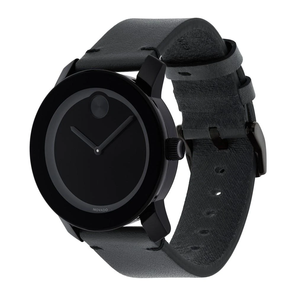 商品Movado|Men's Swiss Bold Black Leather Strap Watch 42mm 3600306,价格¥2673,第3张图片详细描述