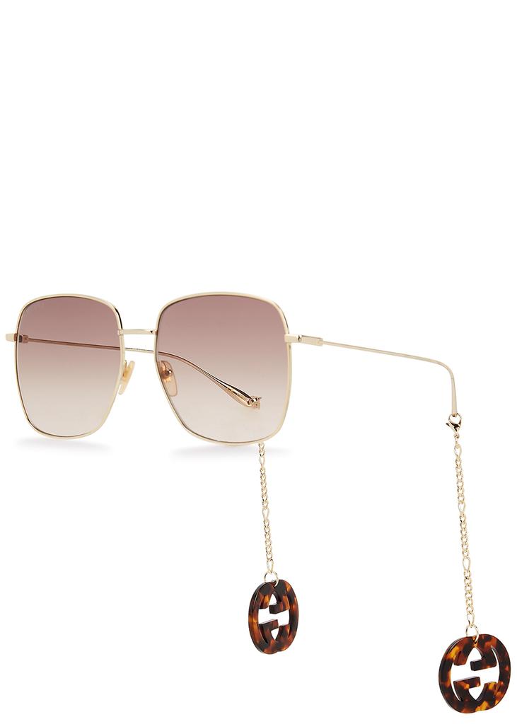 Gold-tone oversized square-frame sunglasses商品第1张图片规格展示