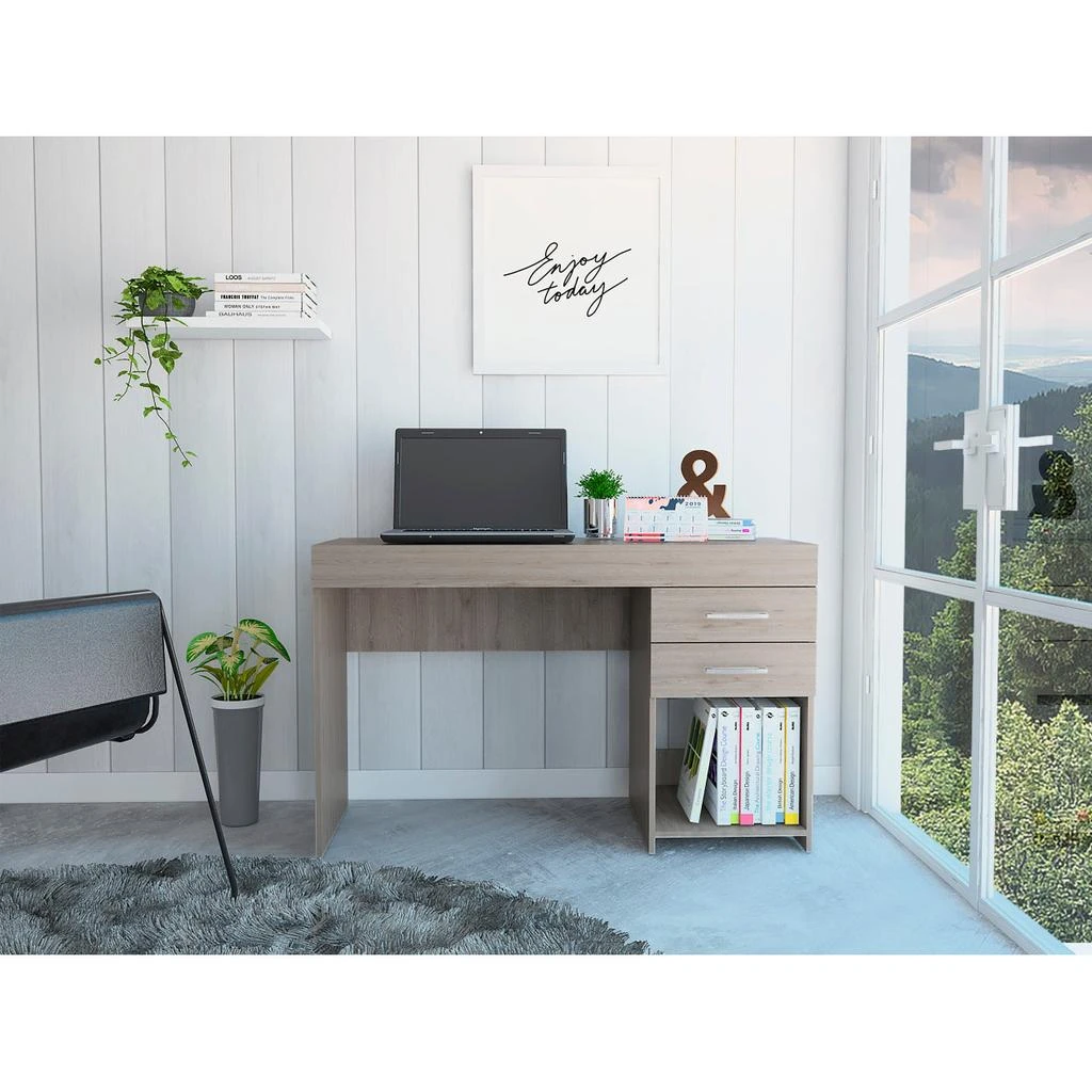 商品Simplie Fun|Berkeley 1-Shelf 2-Drawer Computer Desk Light Grey,价格¥2892,第1张图片