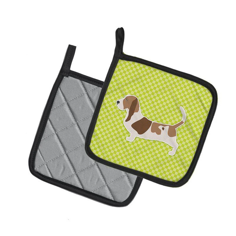 商品Caroline's Treasures|Basset Hound Checkerboard Green Pair of Pot Holders,价格¥170,第2张图片详细描述