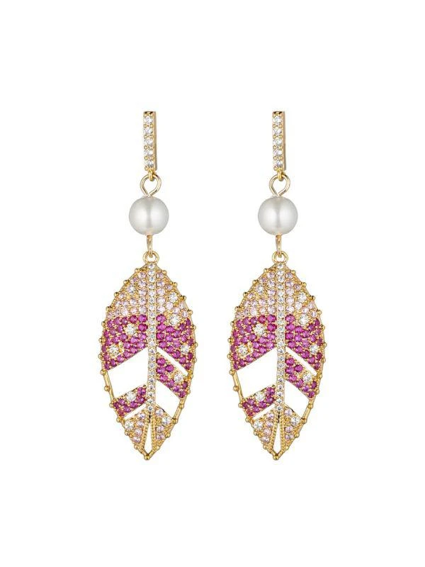 商品Eye Candy LA|The Luxe Collection 18K Goldplated Leaf CZ Drop Earrings,价格¥409,第1张图片