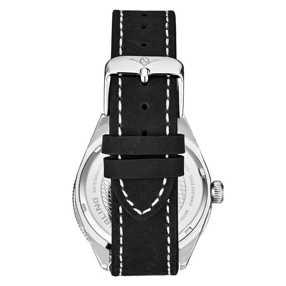 Men's Black Genuine Leather Strap with White Contrast Stitching Watch 42mm商品第2张图片规格展示