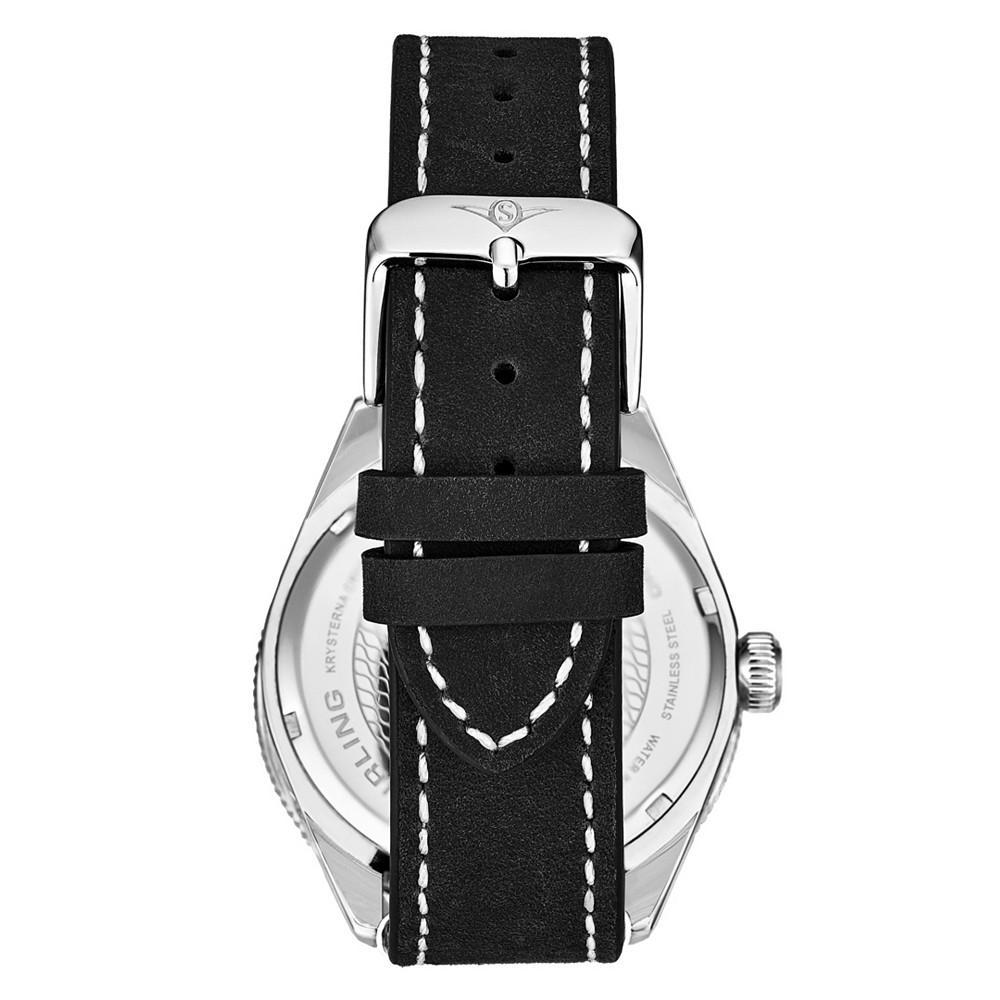 商品Stuhrling|Men's Black Genuine Leather Strap with White Contrast Stitching Watch 42mm,价格¥465,第4张图片详细描述