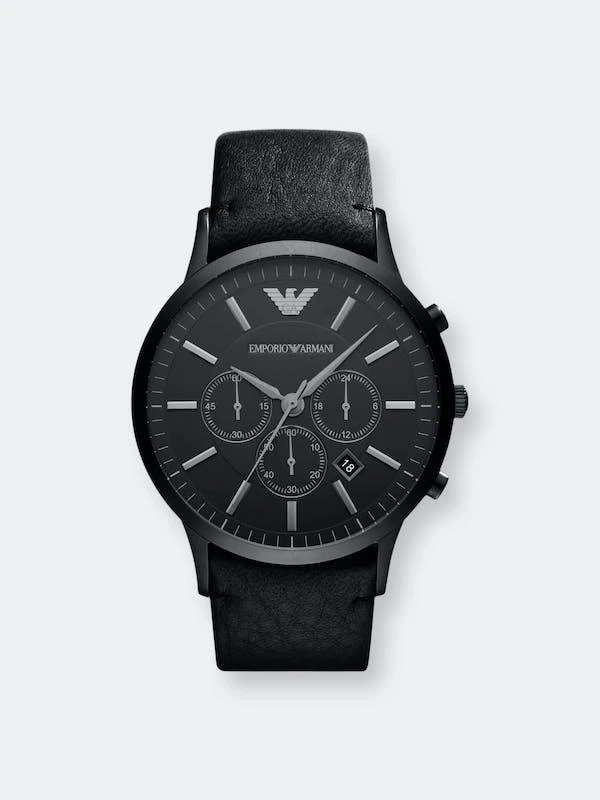 商品Emporio Armani|Emporio Armani Men's Renato AR2461 Black Leather Analog Quartz Fashion Watch ONE SIZE,价格¥1401,第1张图片