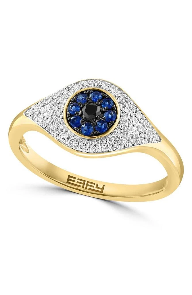 商品Effy|14K Yellow Gold Diamond & Sapphire Evil Eye Ring - 0.32 tcw - Size 7,价格¥4901,第2张图片详细描述