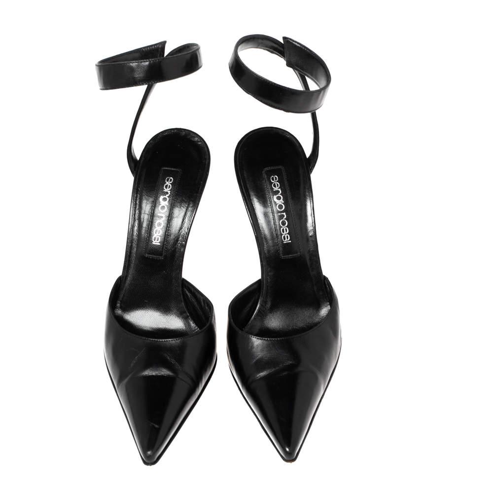 Sergio Rossi Black Leather Ankle Wrap Pointed-Toe Pumps Size 37.5商品第3张图片规格展示