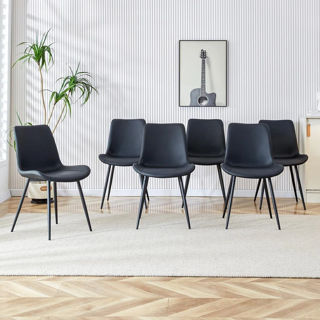 商品Streamdale Furniture|Streamdale Black Leatherback Dining Chairs with Curved Cushions (Set of 6),价格¥3400,第2张图片详细描述