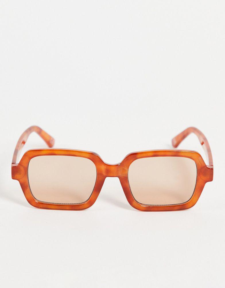 ASOS DESIGN square sunglasses with brown lens in brown tortoiseshell - BROWN商品第2张图片规格展示