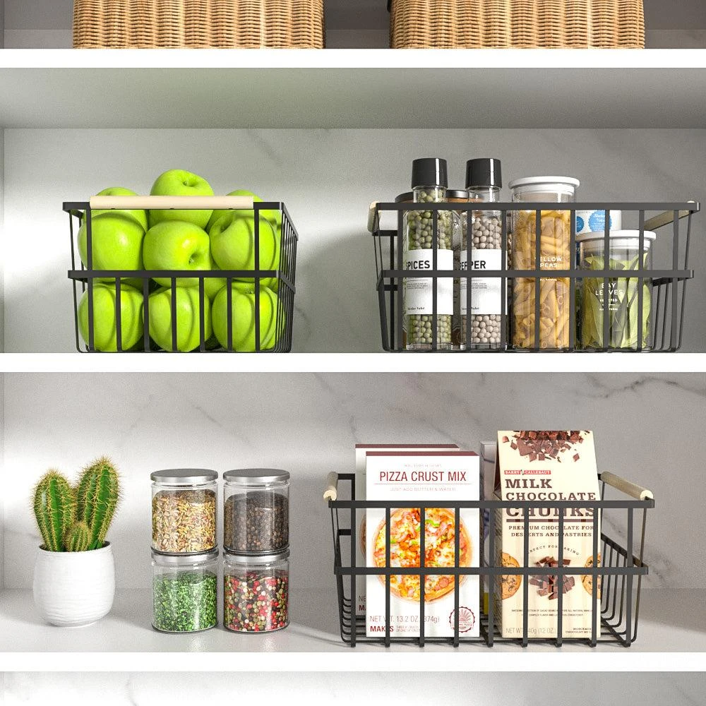 商品Oceanstar|Metal Wire Organizer Bin Basket with Handles, Set of 3, Black,价格¥535,第4张图片详细描述