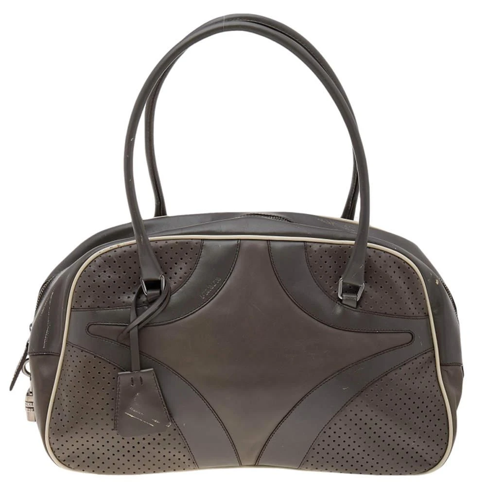 商品[二手商品] Prada|Prada Grey/White Vitello Drive and Perforated Leather Bowler Bag,价格¥1003,第1张图片