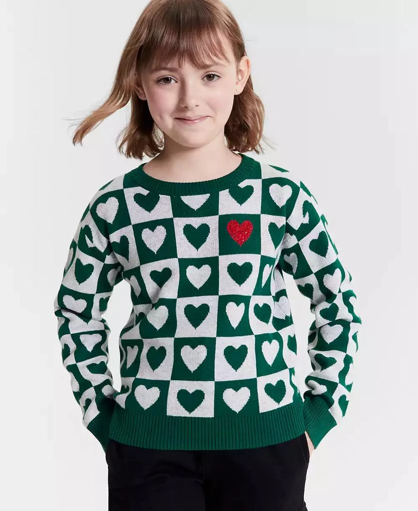 商品Epic Threads|Little & Big Girls Checkerboard Heart Sweater, Created for Macy's,价格¥144,第1张图片