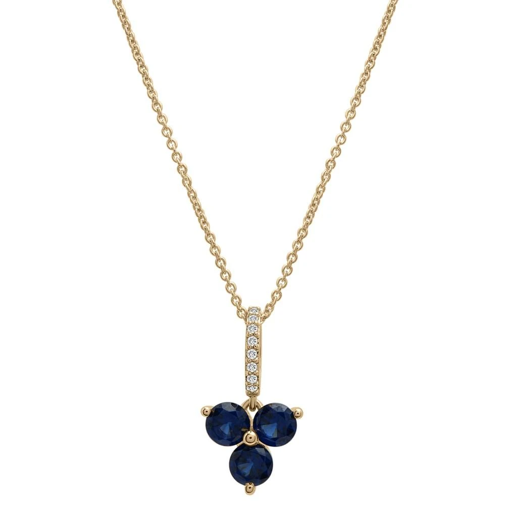 商品Macy's|Lab-Created Blue Sapphire (1-1/10 ct. t.w.) & Diamond (1/20 ct. t.w.) Trillium 18" Pendant Necklace in 14k Gold-Plated Sterling Silver,价格¥2448,第1张图片