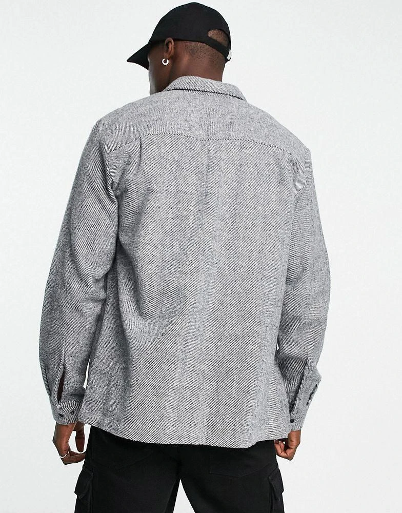商品ASOS|ASOS DESIGN twill overshirt in black with snap buttons,价格¥192,第2张图片详细描述