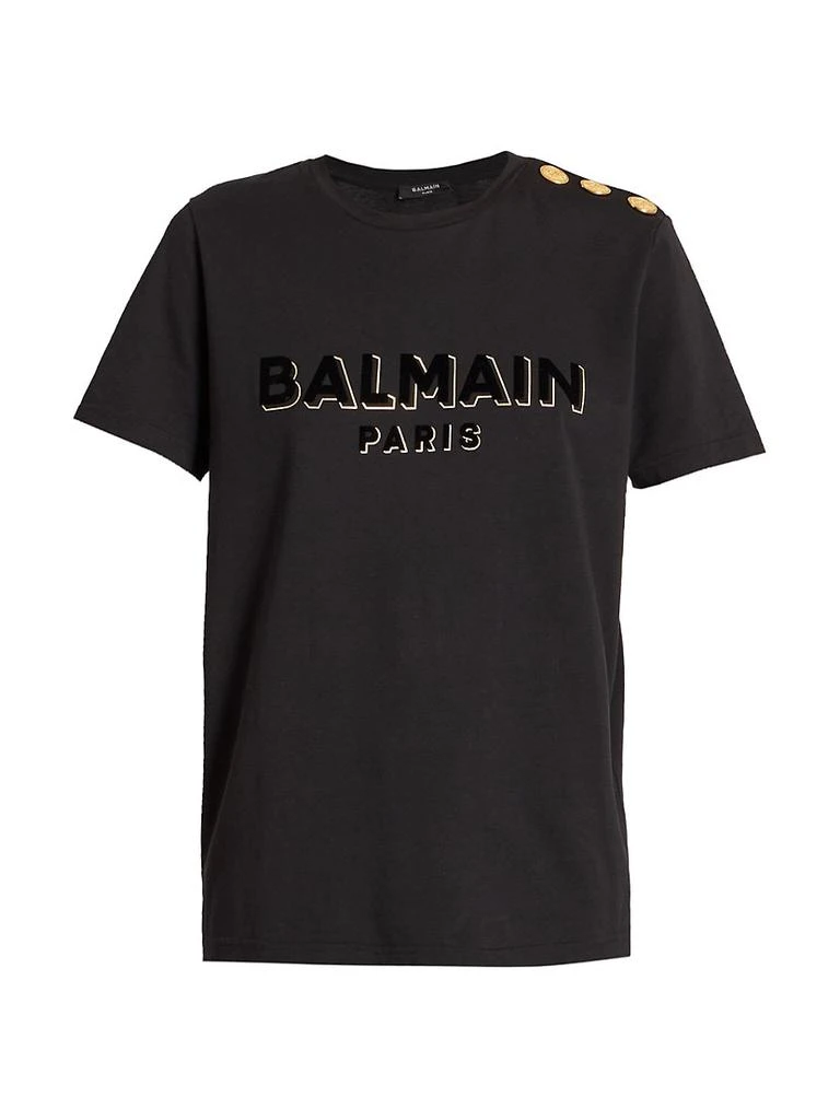 商品Balmain|Button & Velvet-Logo T-Shirt,价格¥3661,第1张图片