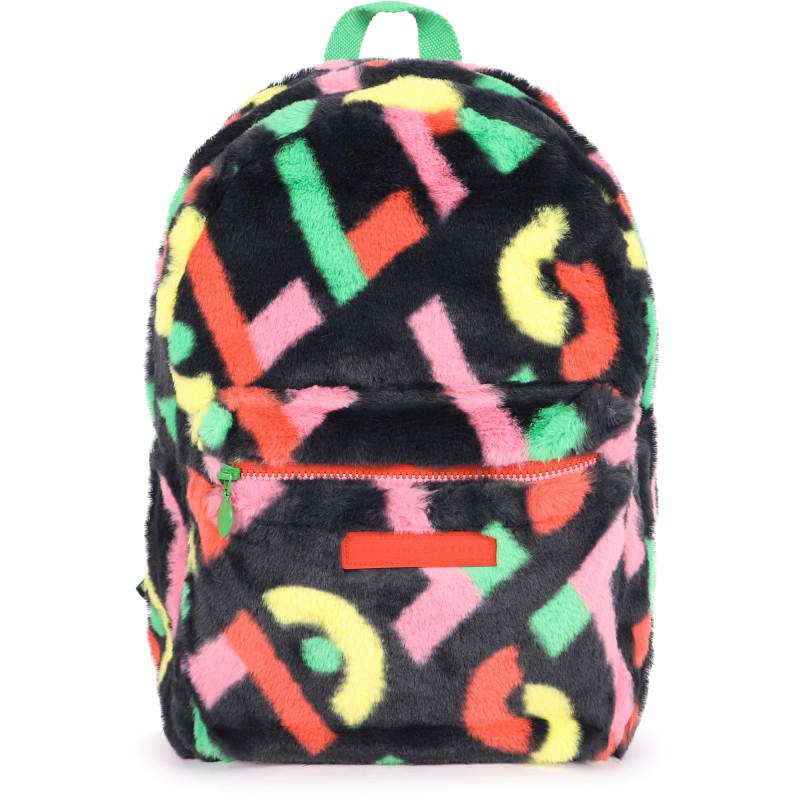 Colorful logo lettering faux fur logo backpack in black商品第1张图片规格展示