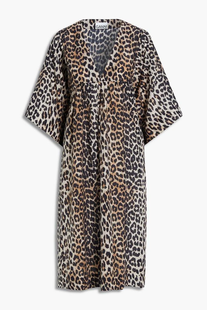 商品Ganni|Pleated leopard-print cotton and silk-blend voile dress,价格¥609,第3张图片详细描述