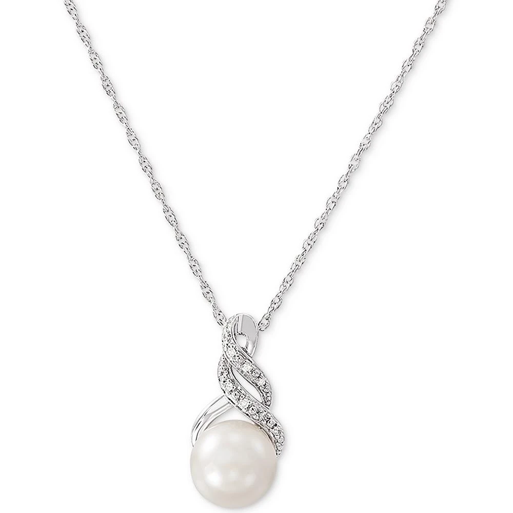 商品Macy's|Cultured Freshwater Pearl (8 & 9mm) and Diamond Accent Pendant Necklace and Earrings Set in Sterling Silver or 14k Gold Over Silver,价格¥928,第5张图片详细描述