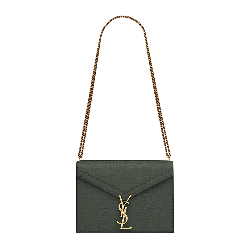 SAINT LAURENT PARIS/圣罗兰 YSL 新款 CASSANDRA系列 女士中号薄荷色鳄鱼压纹小牛皮金扣双链手提斜挎单肩包532750DND0J3144 商品