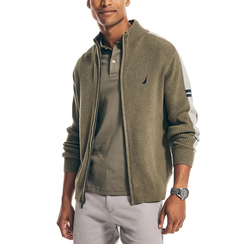 商品Nautica|Men's Classic-Fit Mock-Neck Sleeve Stripe Full-Zip Sweater,价格¥214,第1张图片