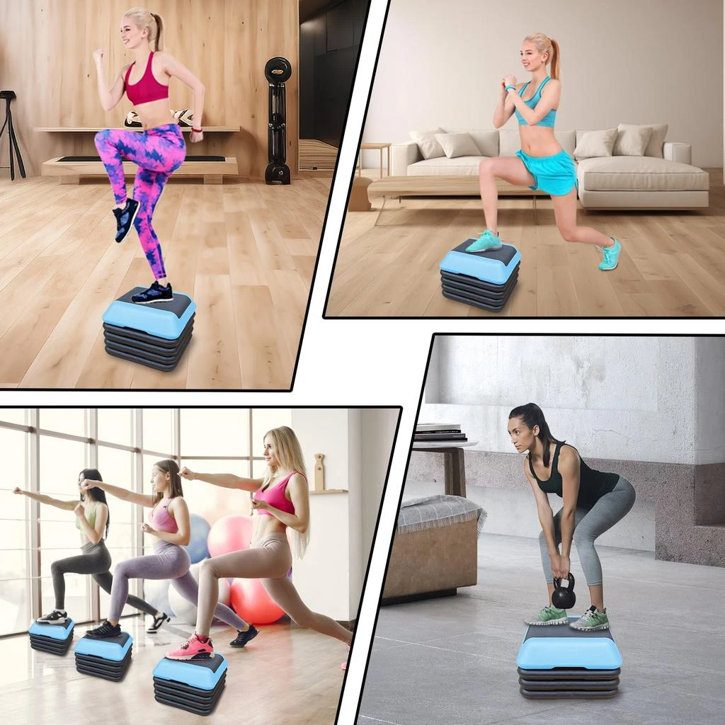 商品Streamdale Furniture|Streamdale Height-Adjustable Step Aerobics Platform Fitness Equipment Stepper Trainer Exercise Step Platform with 4 Riser Blue,价格¥797,第3张图片详细描述