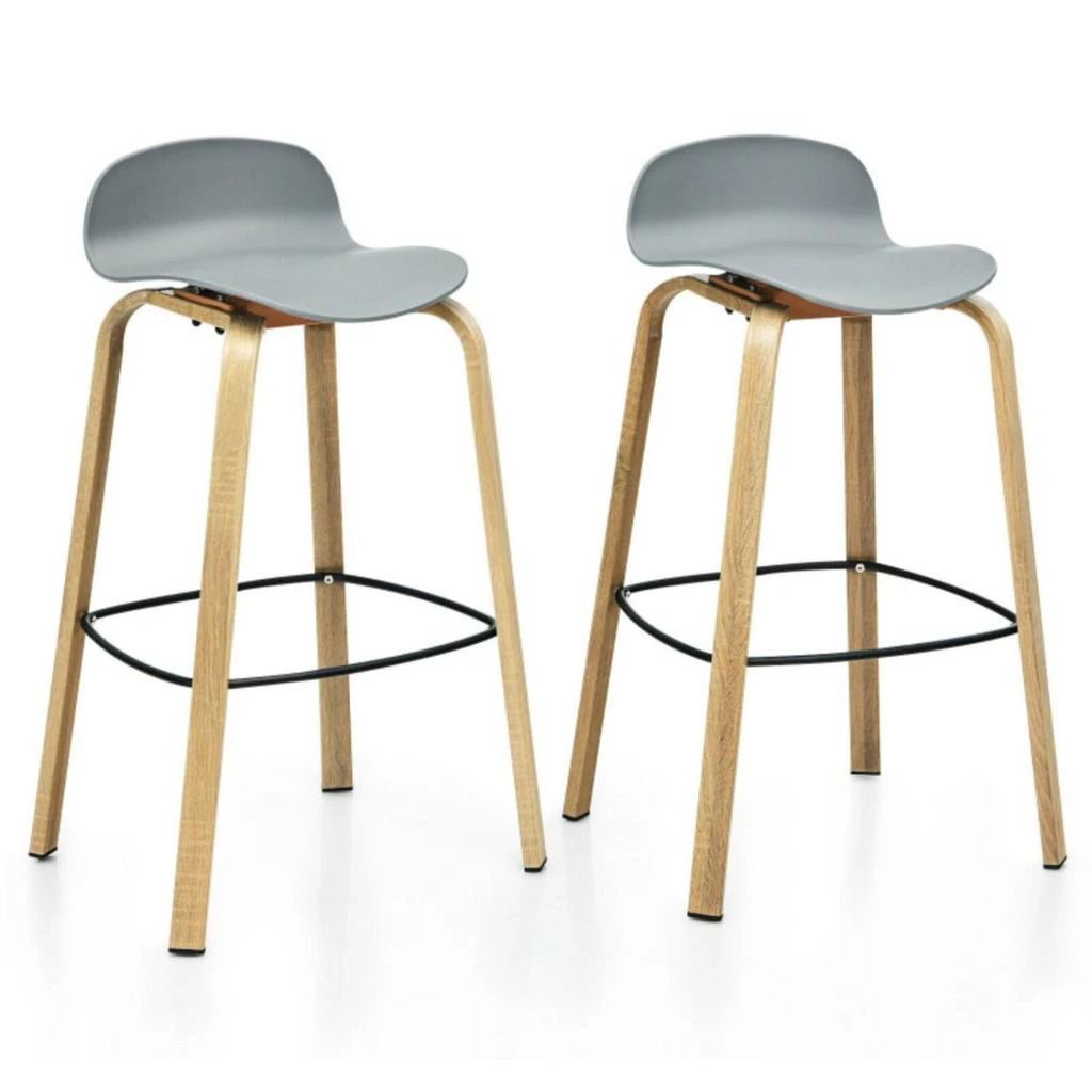 商品Hivvago|Set of 2 Modern Barstools Pub Chairs with Low Back and Metal Legs-Gray,价格¥1216,第1张图片