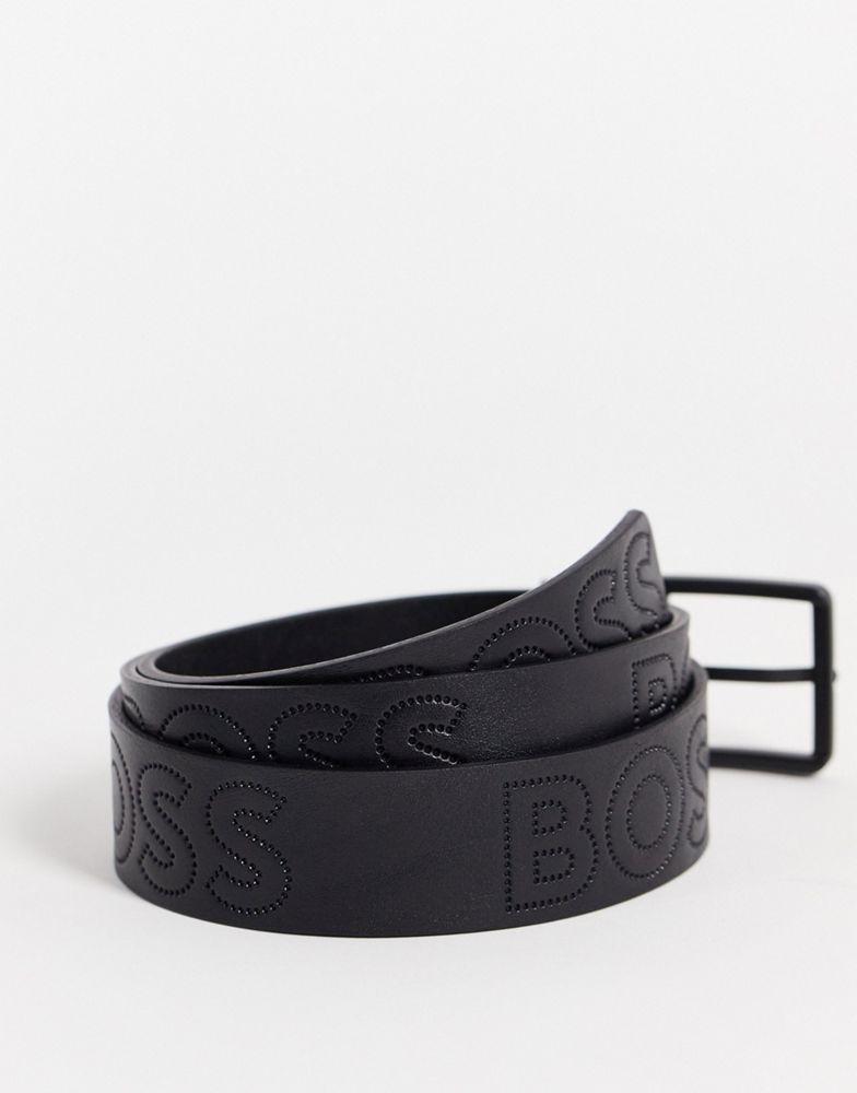 BOSS Ther bold logo leather belt in black商品第4张图片规格展示
