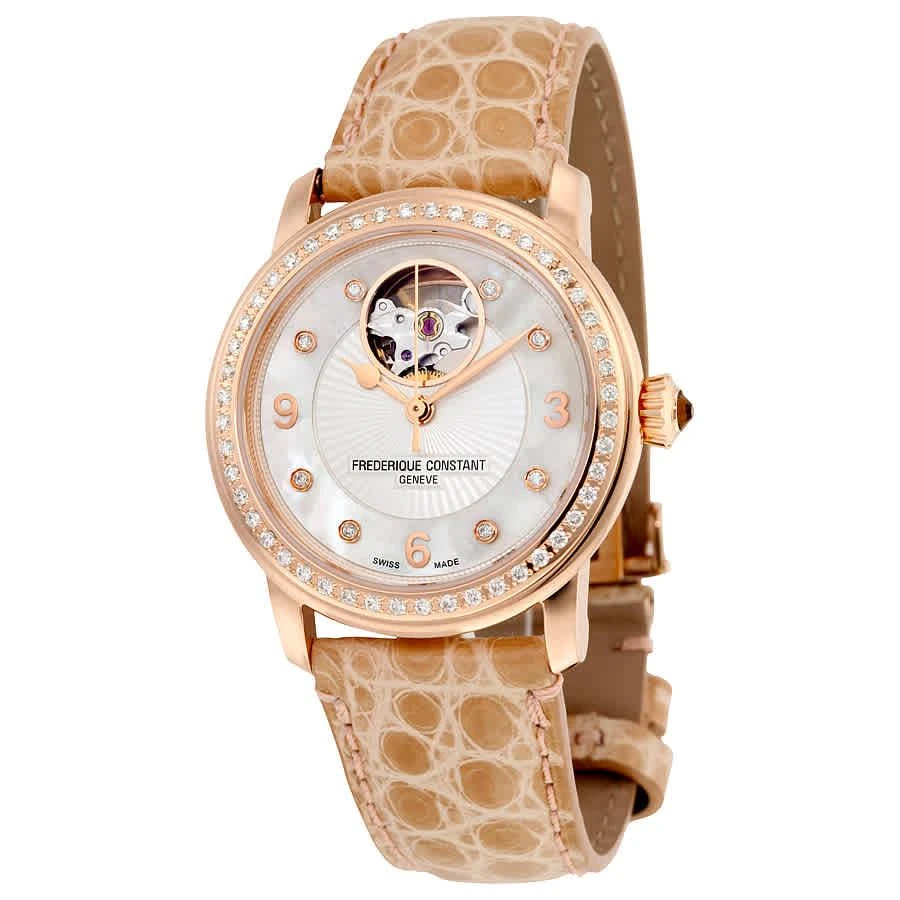 商品Frederique Constant|Heart Beat Mother of Pearl Diamond Dial Beige Leather Ladies Watch FC-310HBAD2PD4,价格¥18021,第1张图片