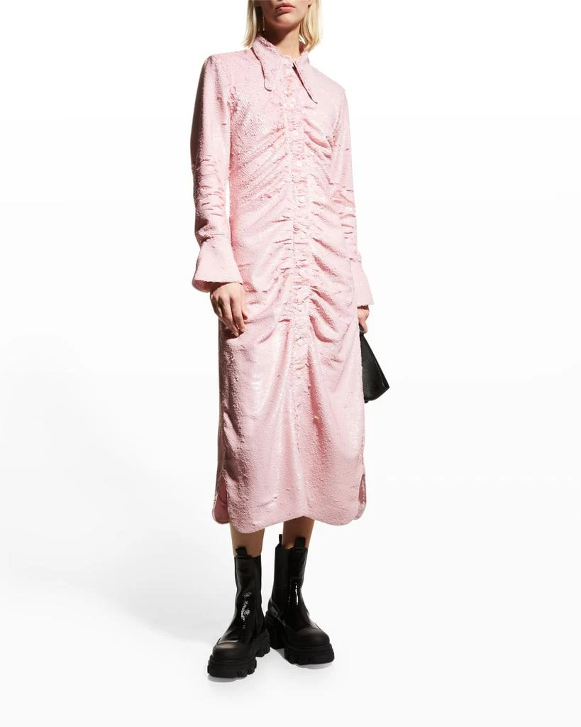 商品Ganni|Sequined Ruched Shirtdress,价格¥2633,第3张图片详细描述