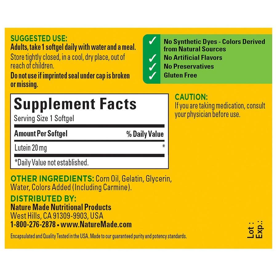 商品Nature Made|叶黄素软胶囊20mg 30粒,价格¥152,第3张图片详细描述