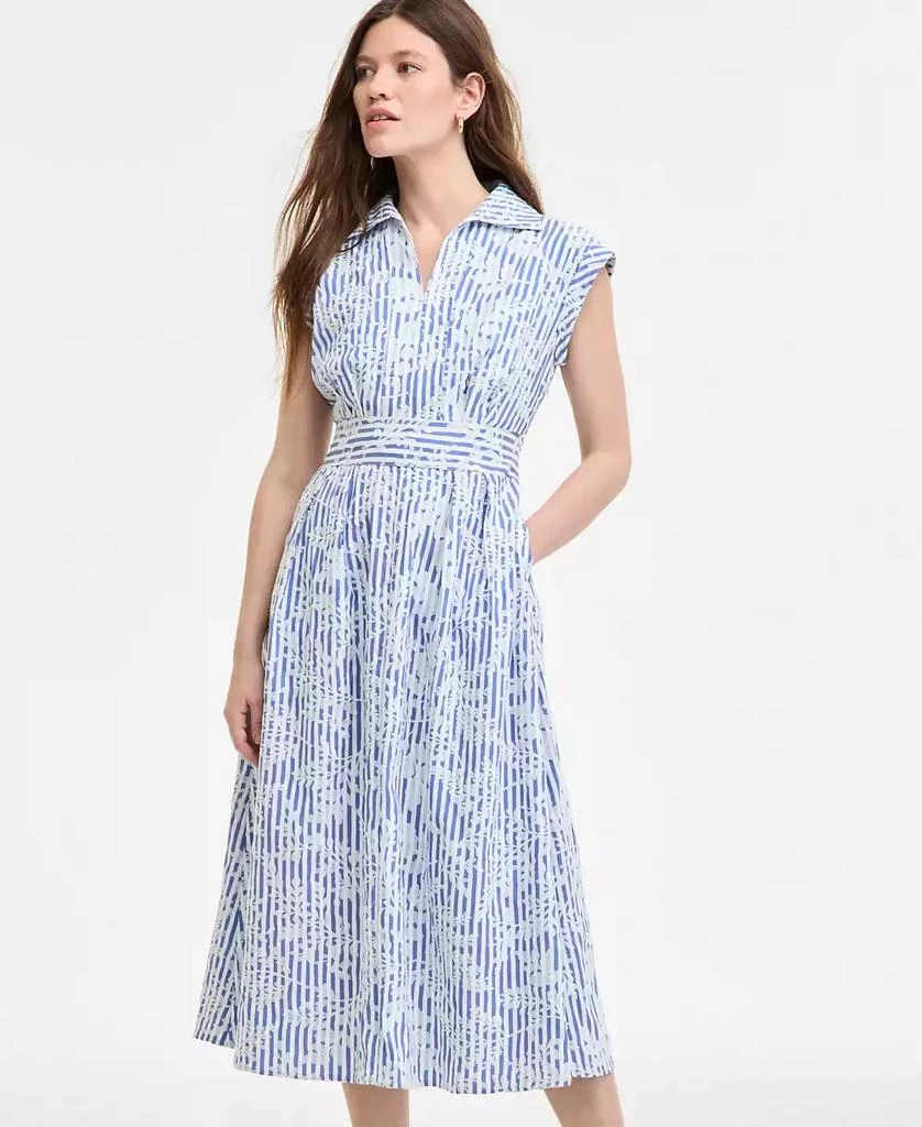 商品Kensie|Women's Striped Floral-Embroidered Midi Dress,价格¥1097,第2张图片详细描述