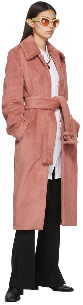 Pink Belted Faux Fur Coat商品第4张图片规格展示