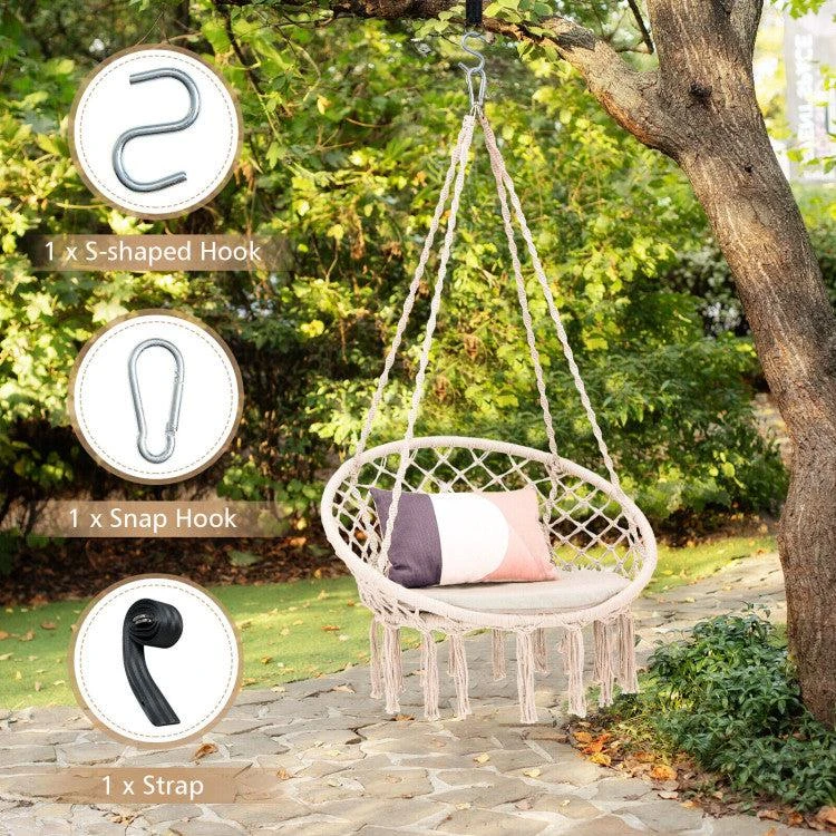 商品Hivvago|Cushioned Hammock Swing Chair with Hanging Kit-Beige,价格¥666,第3张图片详细描述