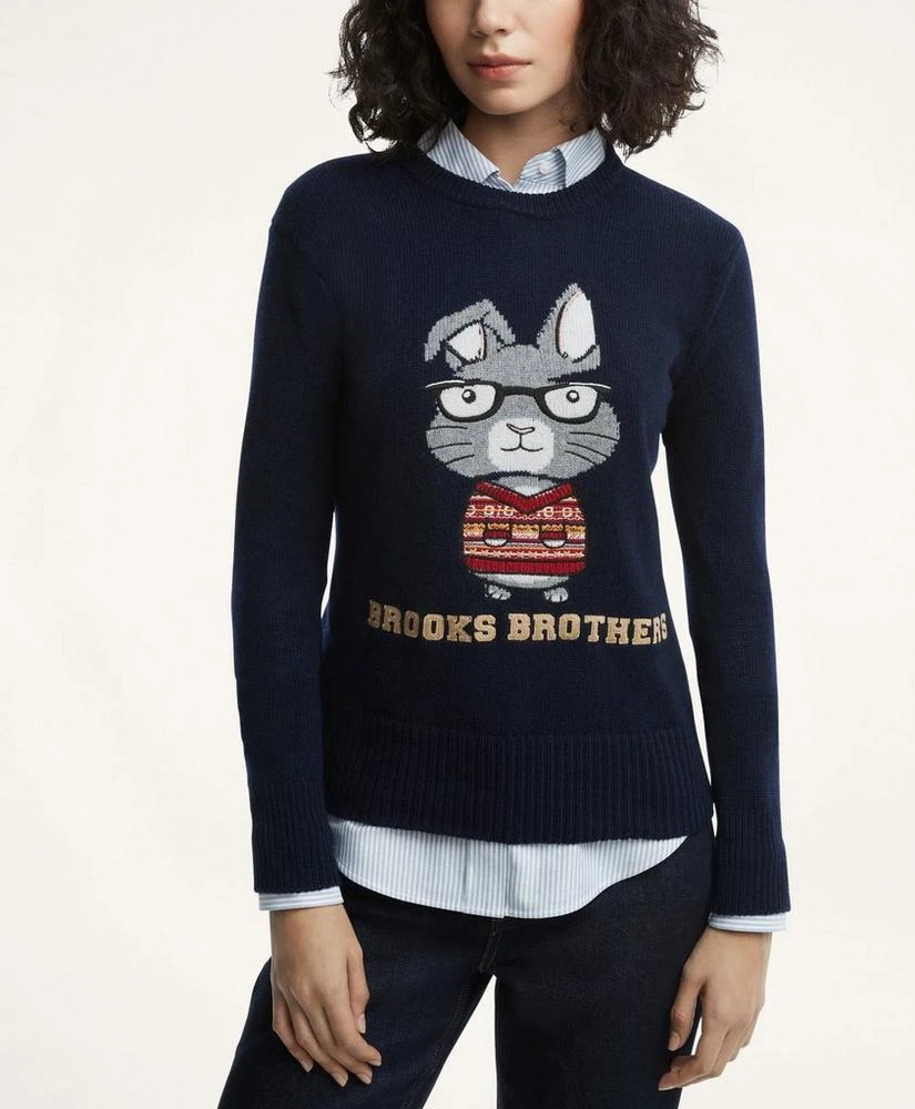 商品Brooks Brothers|Women's Lunar New Year Merino Wool Blend Intarsia Rabbit Sweater,价格¥659,第1张图片