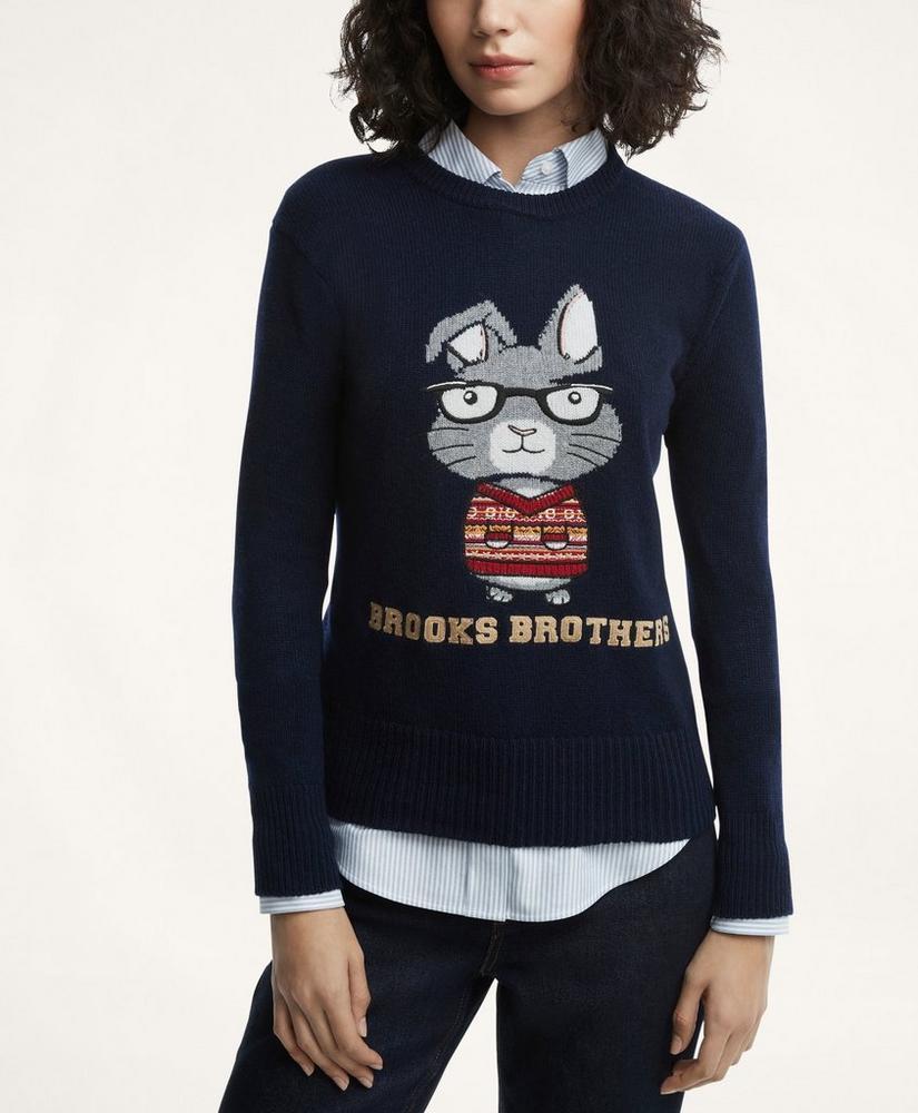 商品Brooks Brothers|Women's Lunar New Year Merino Wool Blend Intarsia Rabbit Sweater,价格¥1103,第1张图片