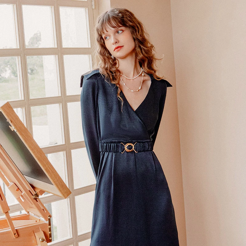 商品[国内直发] Petite Studio NYC|Raegan藏青立体褶皱连衣裙 | Raegan Dress - Navy,价格¥1252,第1张图片