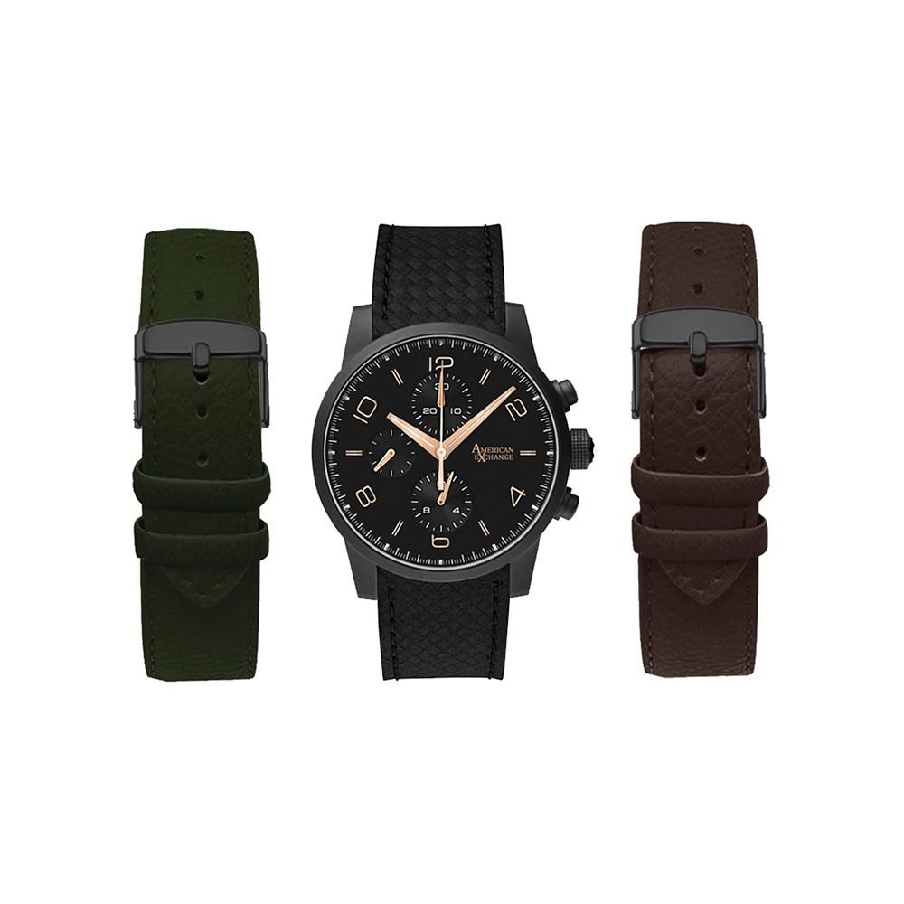 Men's Olive, Black, Brown Polyurethane Interchangeable Straps Watch Set 41mm商品第1张图片规格展示