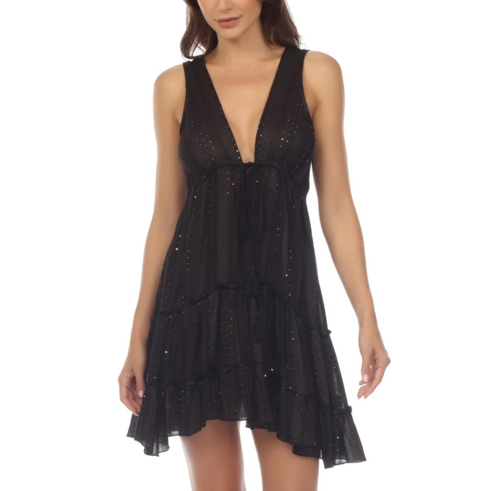 商品Raviya|Women's Metallic-Stripe Tiered Dress Cover-Up,价格¥143,第1张图片