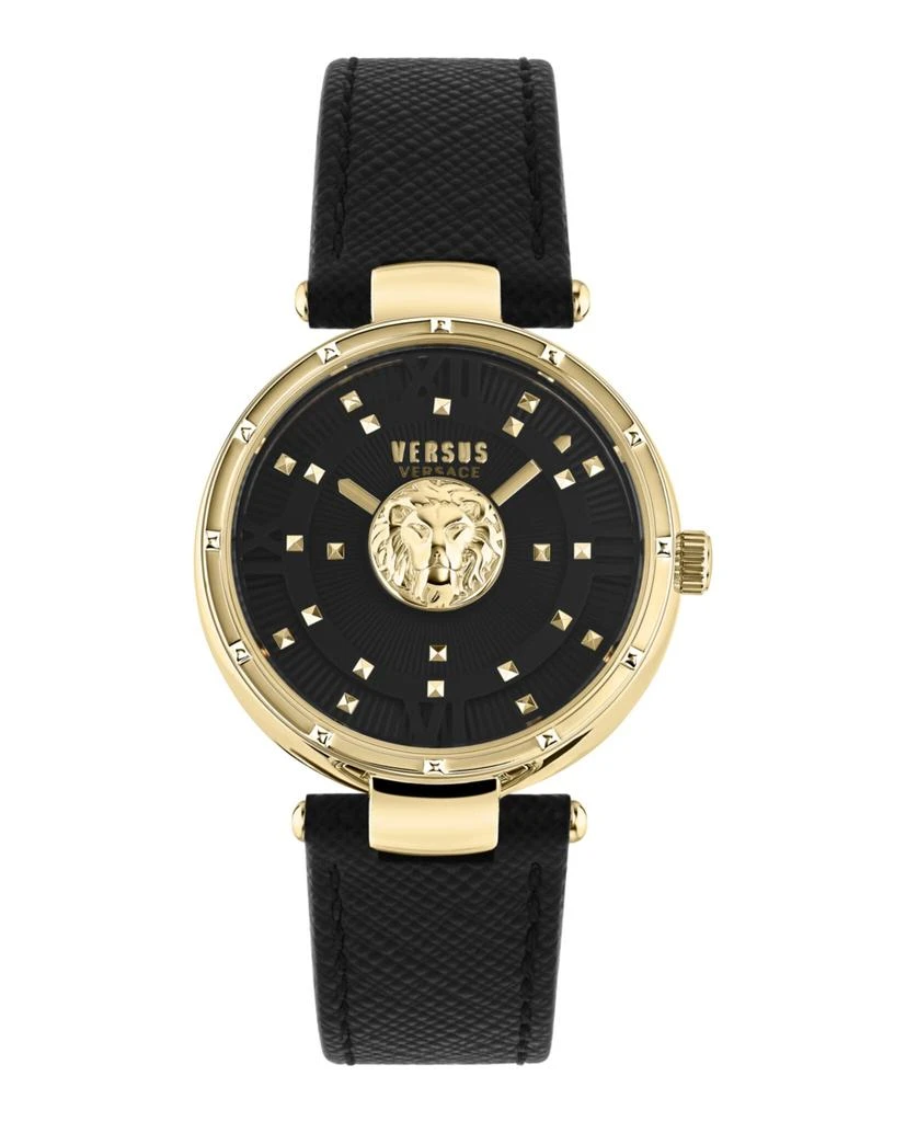 商品Versus Versace|范思哲范瑟丝浮雕狮头黑色小牛皮腕表,价格¥751,第1张图片