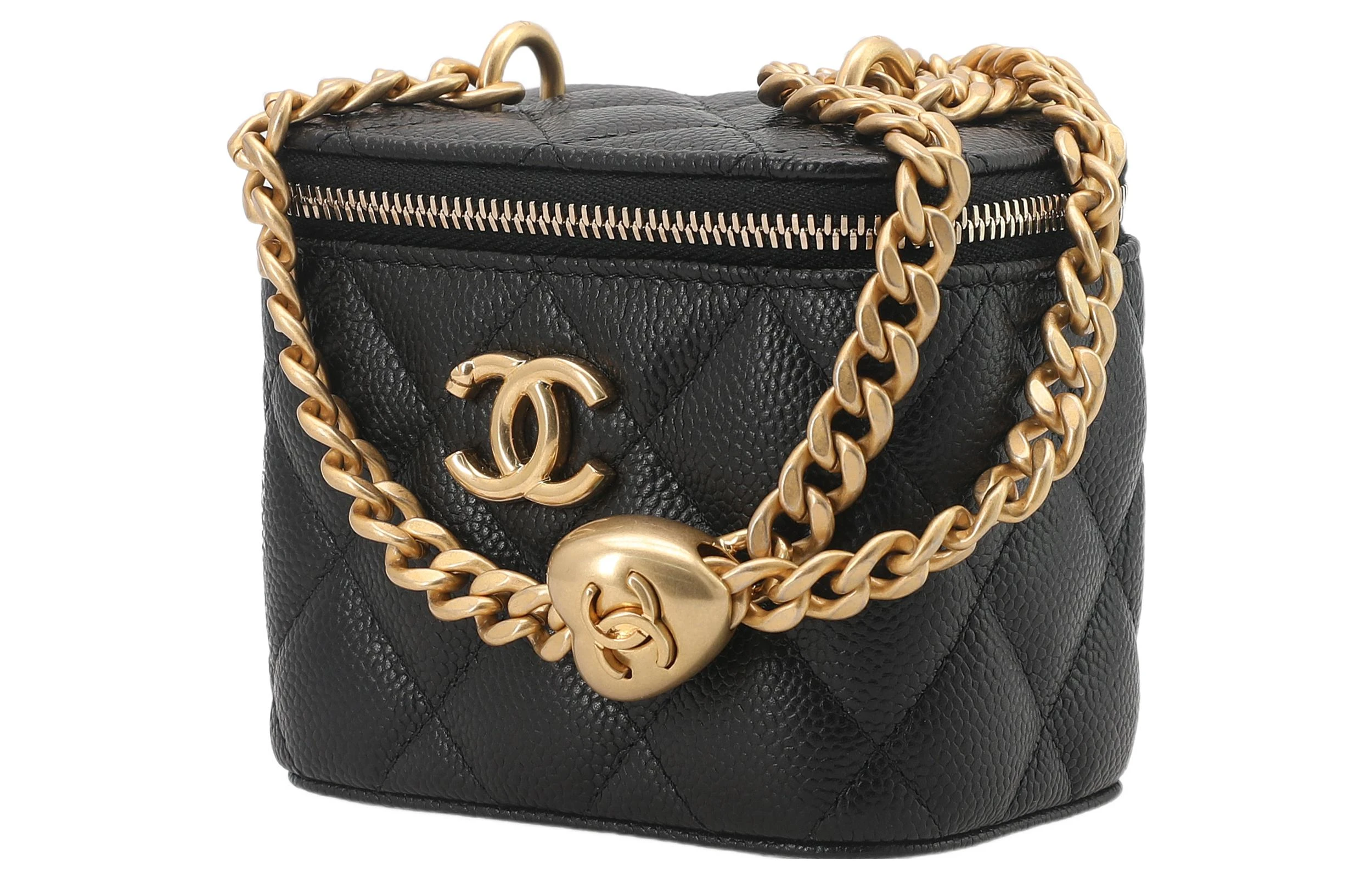 商品[国内直发] Chanel|香奈儿 23P/24P春夏系列 肩带可调节颗粒压花 牛皮 爱心金球盒子包方盒子斜挎包 小号 女款 黑色,价格¥27312,第5张图片详细描述