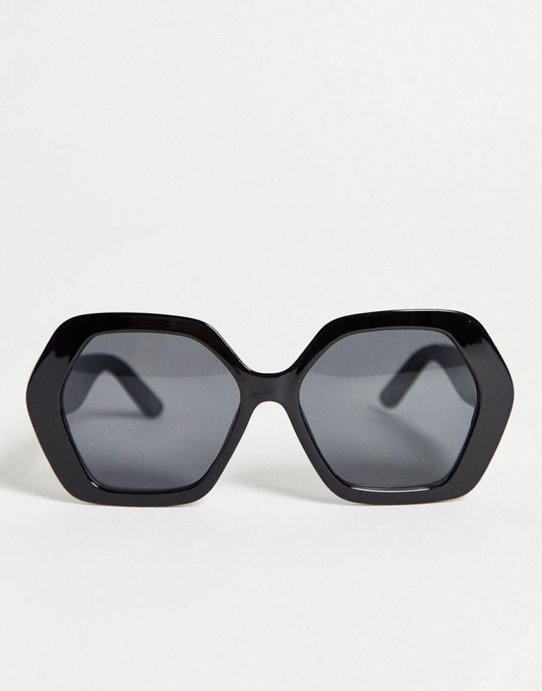 ASOS DESIGN frame hexagon oversized 70s sunglasses in black - BLACK商品第3张图片规格展示